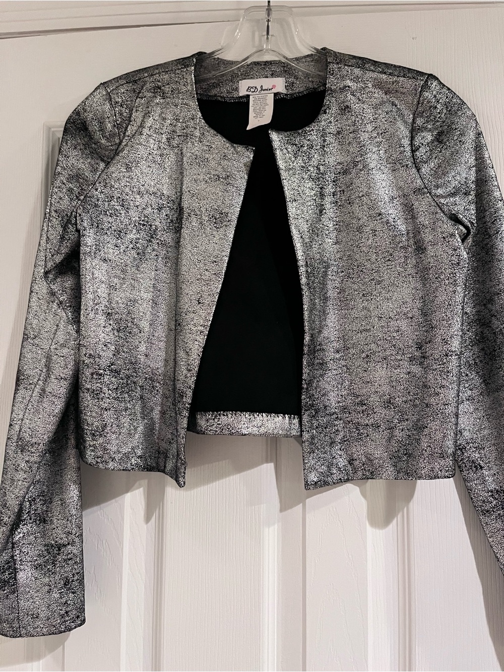 B Darlin Silver Metallic Cropped Blazer